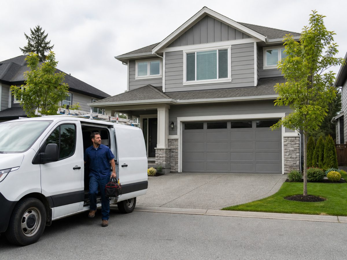 Plumber van at a Langley, BC home