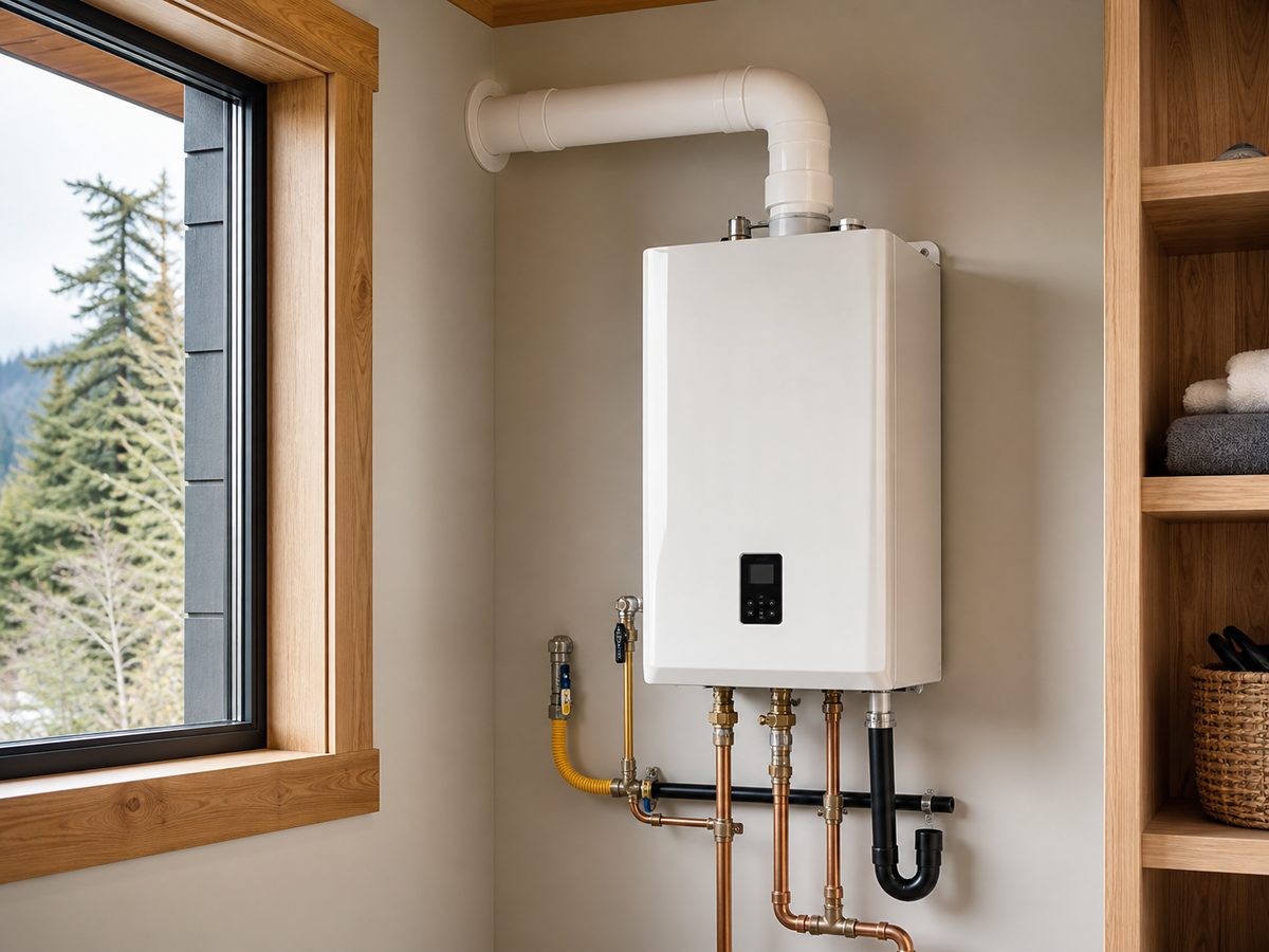 Wall-mounted tankless water heater installation